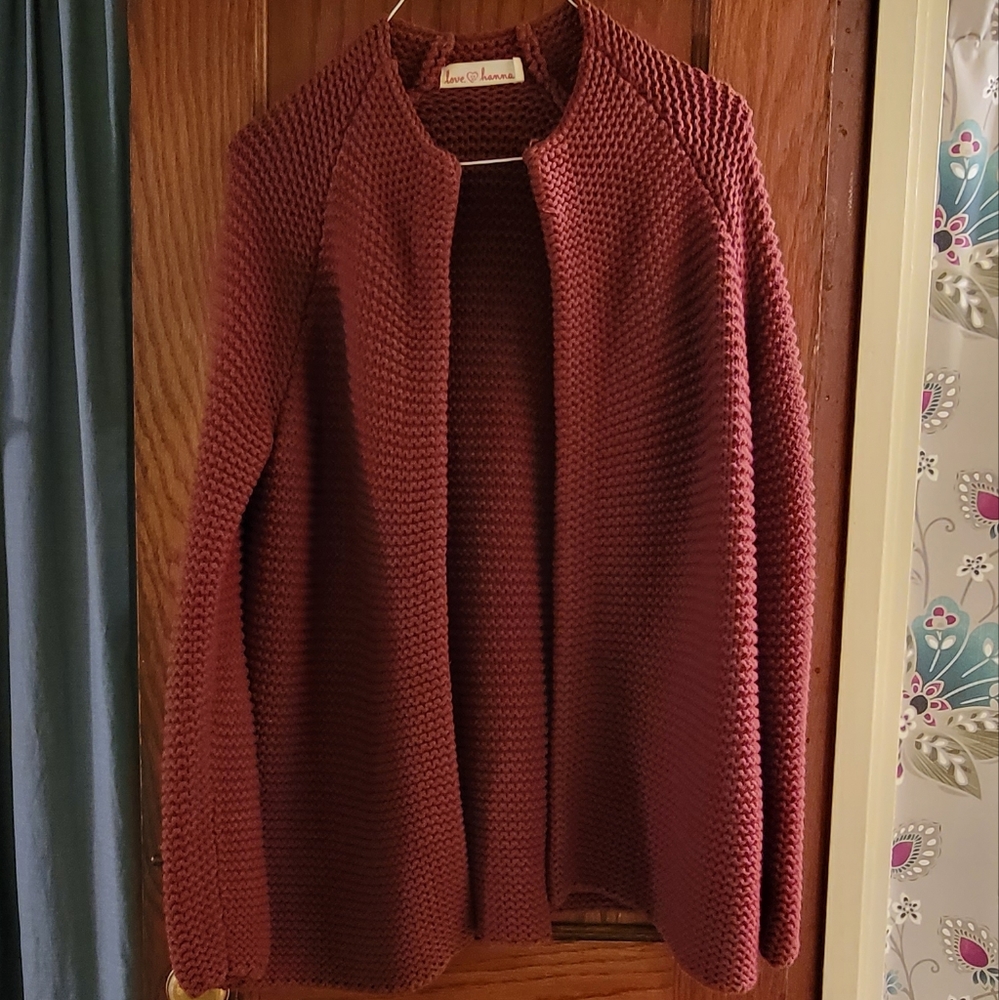 Hanna Andersson Love Hanna Super Chunky Brick Red Knit Cardigan Size S